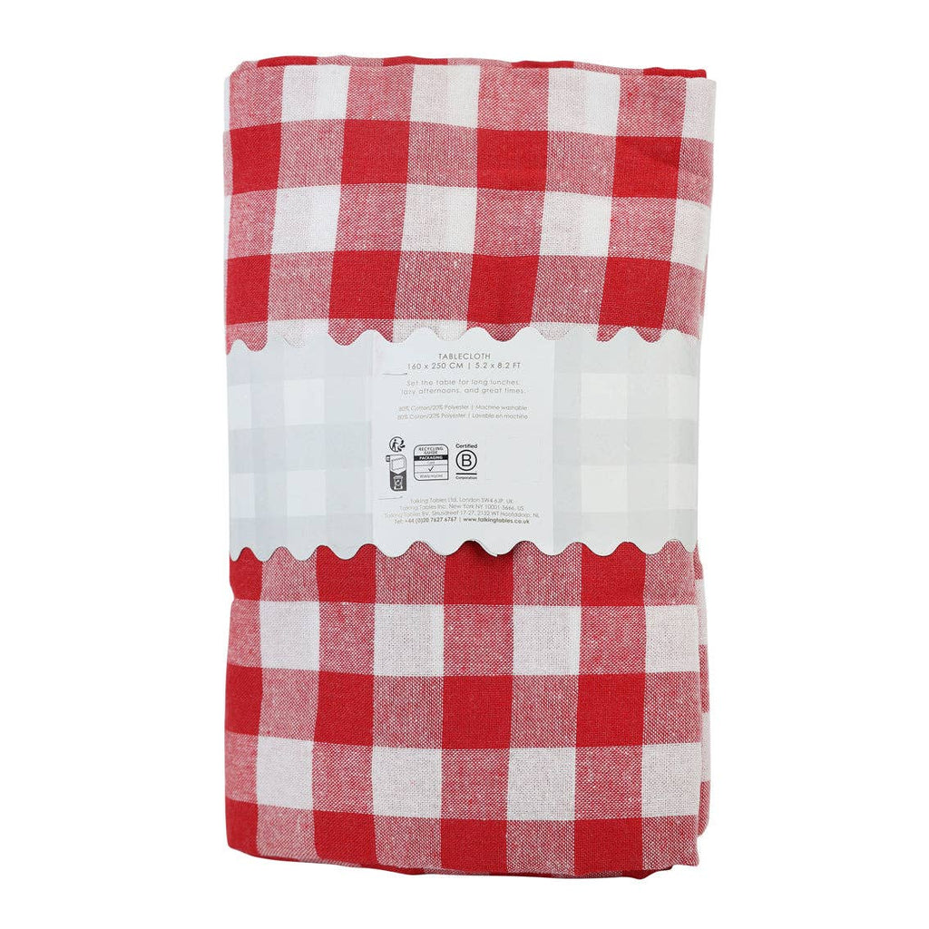 Red & White Cotton XL Gingham Tablecloth | 160cm x 250cm | Christmas Decor
