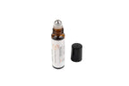 Roll-on bottle with black cap on a white background
