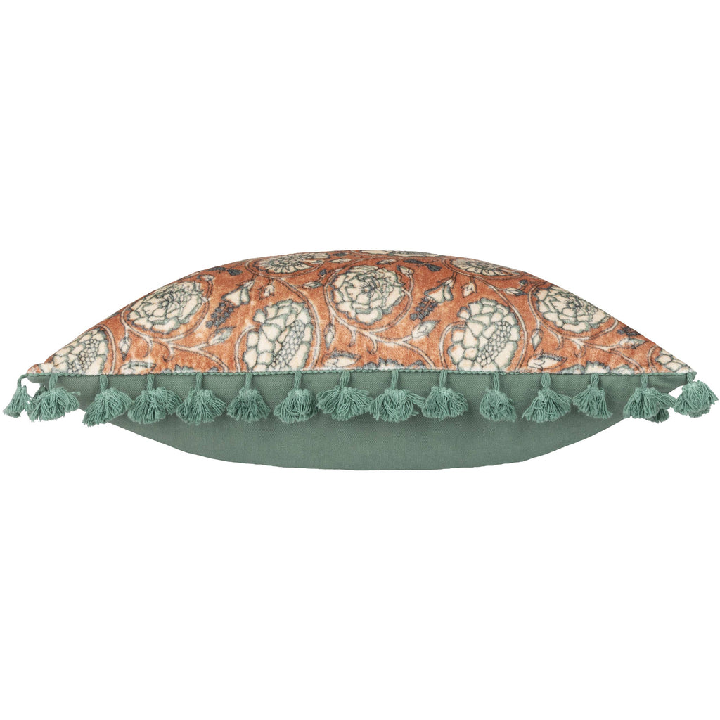 rust oragne and sage green tasslled cushion
