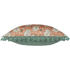 rust oragne and sage green tasslled cushion