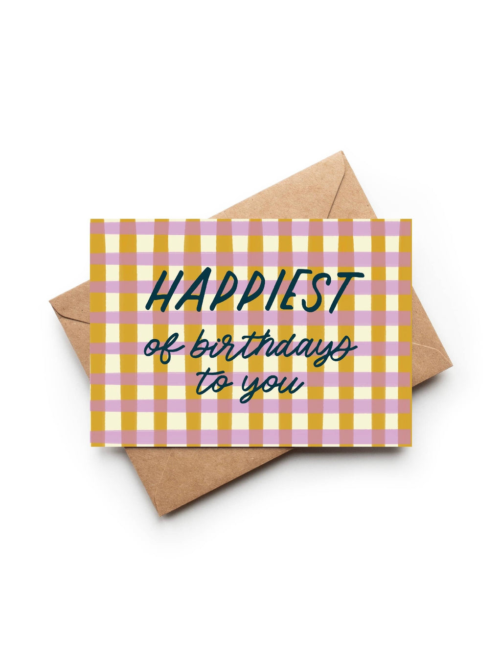 Gingham Picnic Happiest of Birthdays card: Biodegradable cello bag