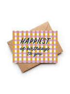 Gingham Picnic Happiest of Birthdays card: Biodegradable cello bag