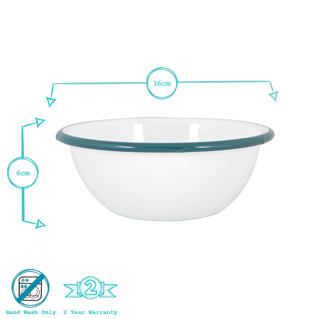 Argon Tableware White Enamel Bowl - 16cm - Green
