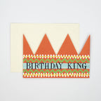 Greeting card with geometric design and 'Birthday King' text on a light gray background