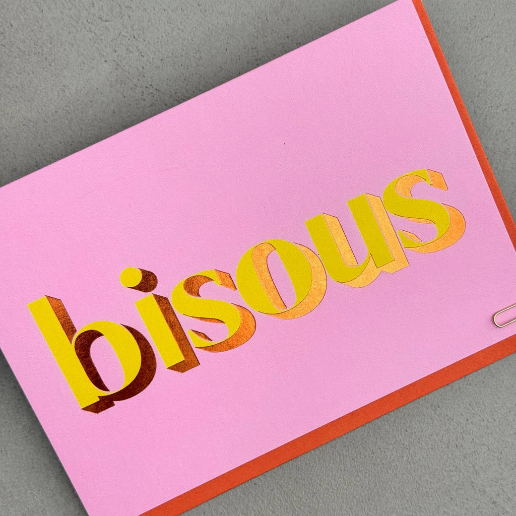 Bisous Hugs and Kisses Font Foiled Greeting Card