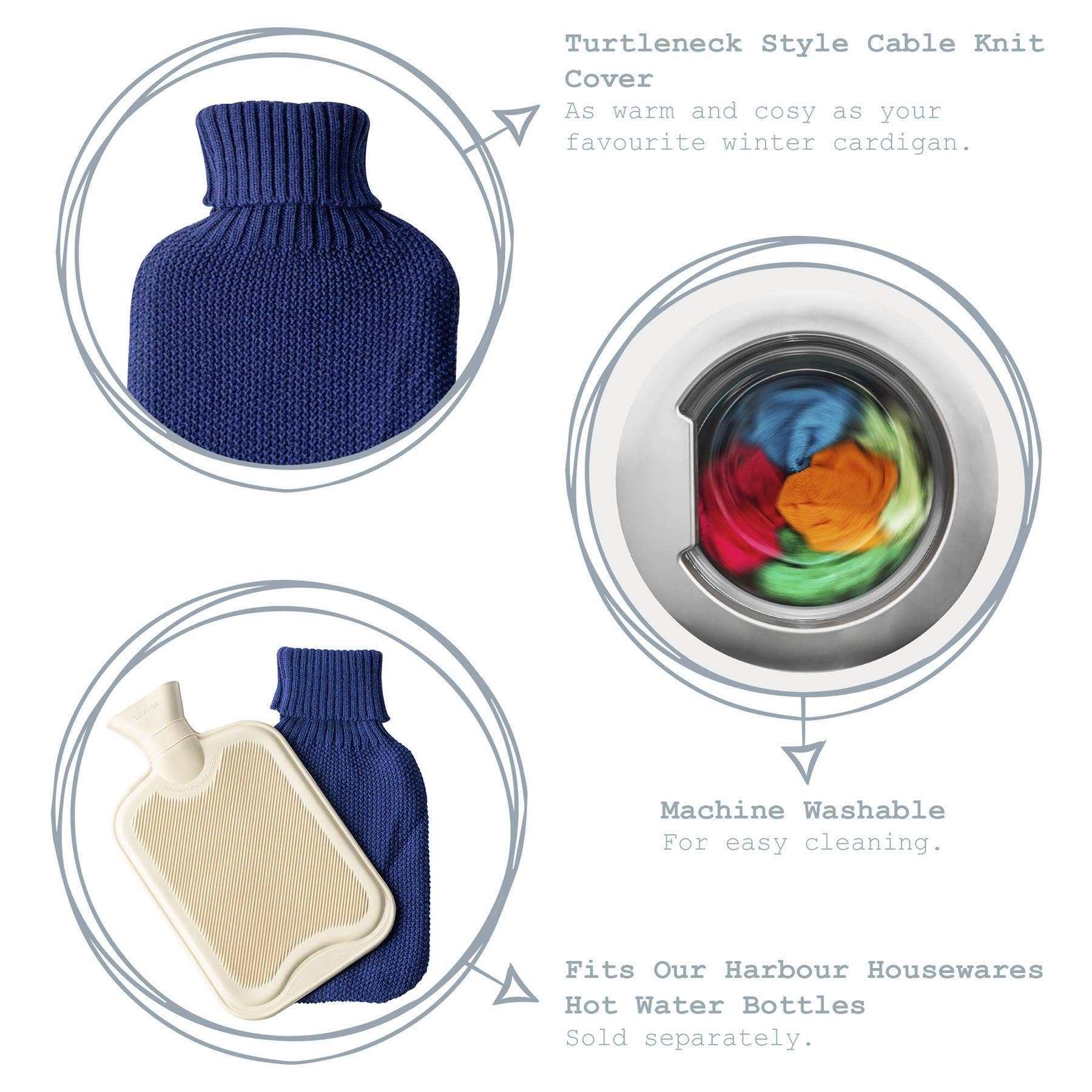 Nicola Spring Hot Water Bottle Cover  Knitted Midnight Blue