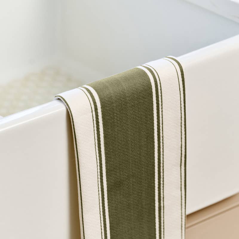 Love Colour Striped Tea Towel, Olive Green