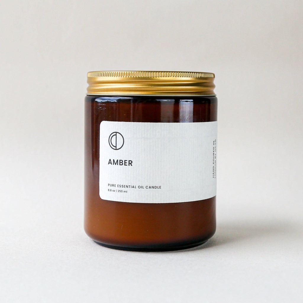 Amber Jar Candle with with Lavender and Patchouli Essential Oils - All Good Things