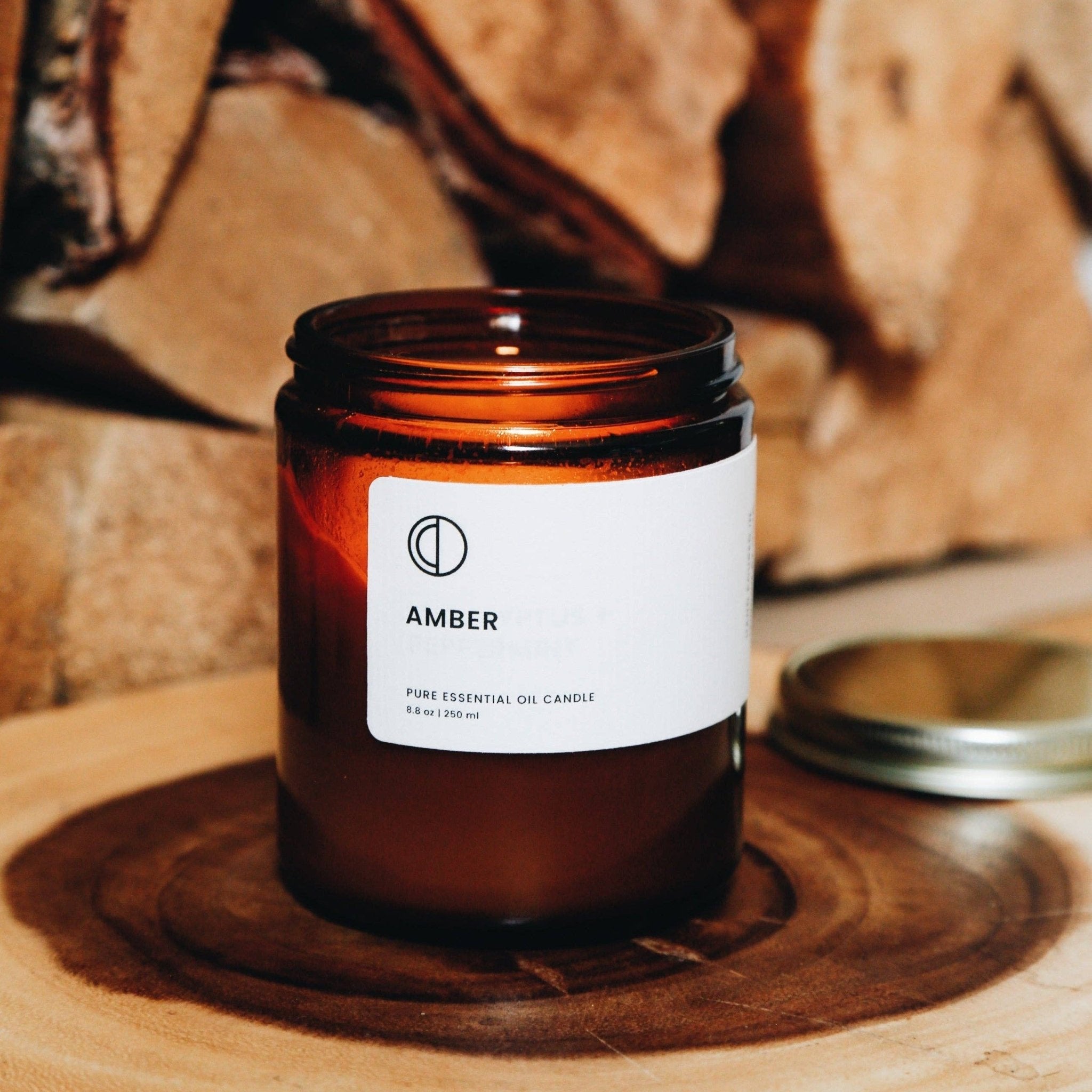 Amber Jar Candle with with Lavender and Patchouli Essential Oils - All Good Things