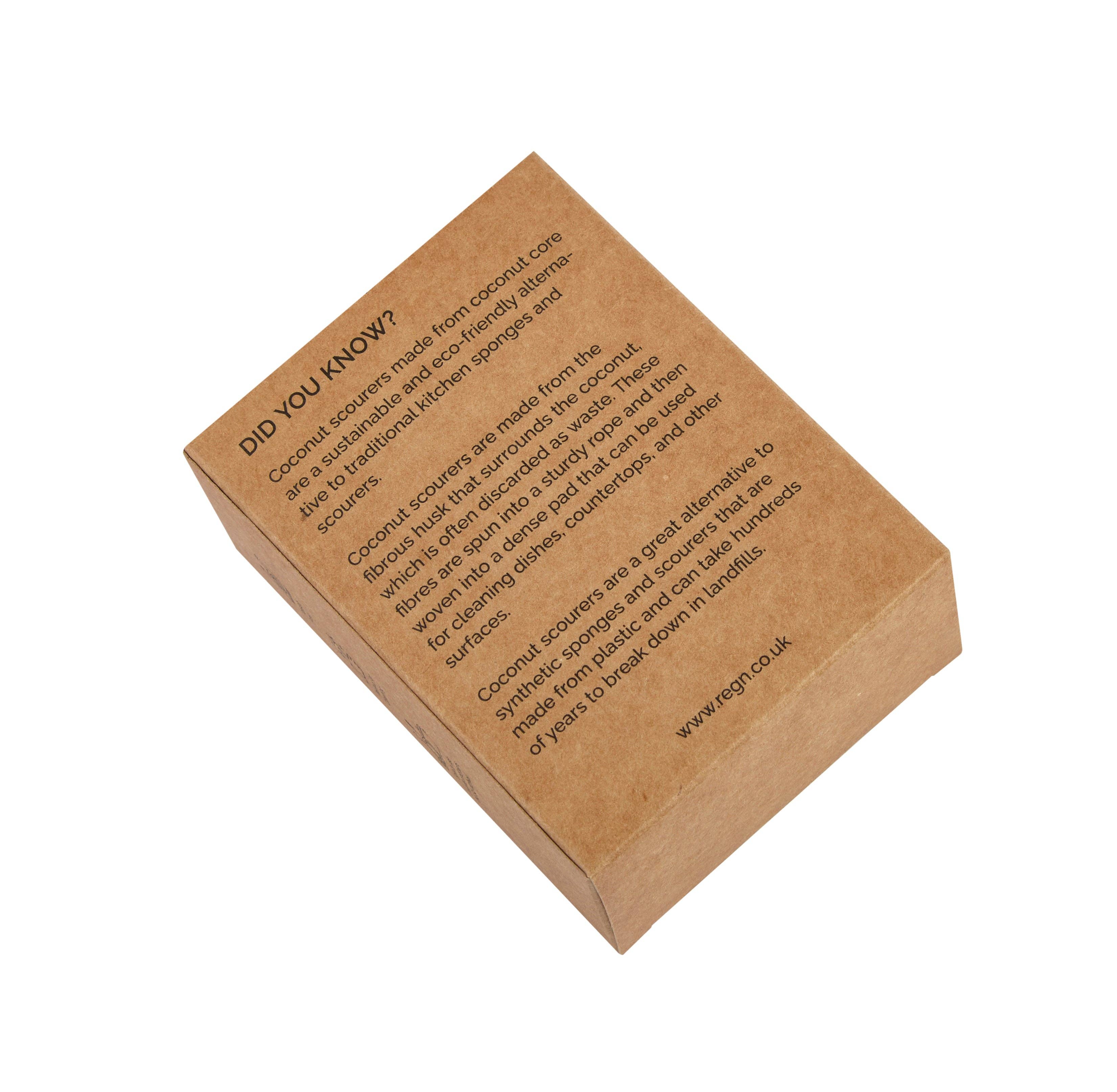 Brown cardboard box with text on a white background