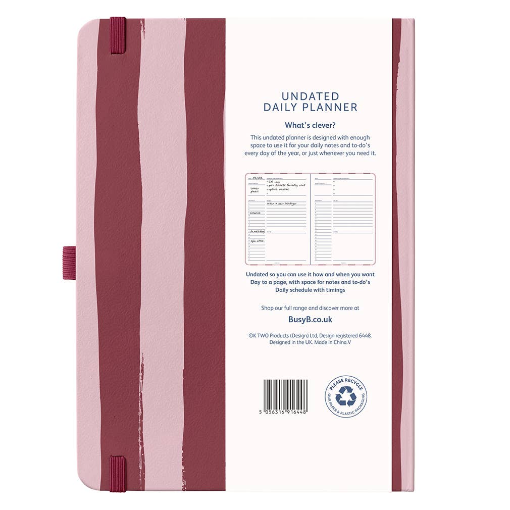 Undated Planner Diary, Daily Schedules & Notes, Stripe Cover