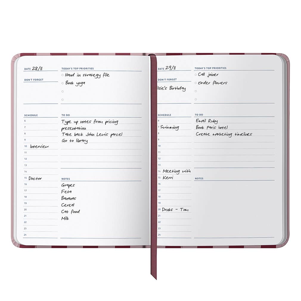Undated Planner Diary, Daily Schedules & Notes, Stripe Cover