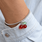 Glass Cherry Beaded Stretch Bracelet: Yellow Gold