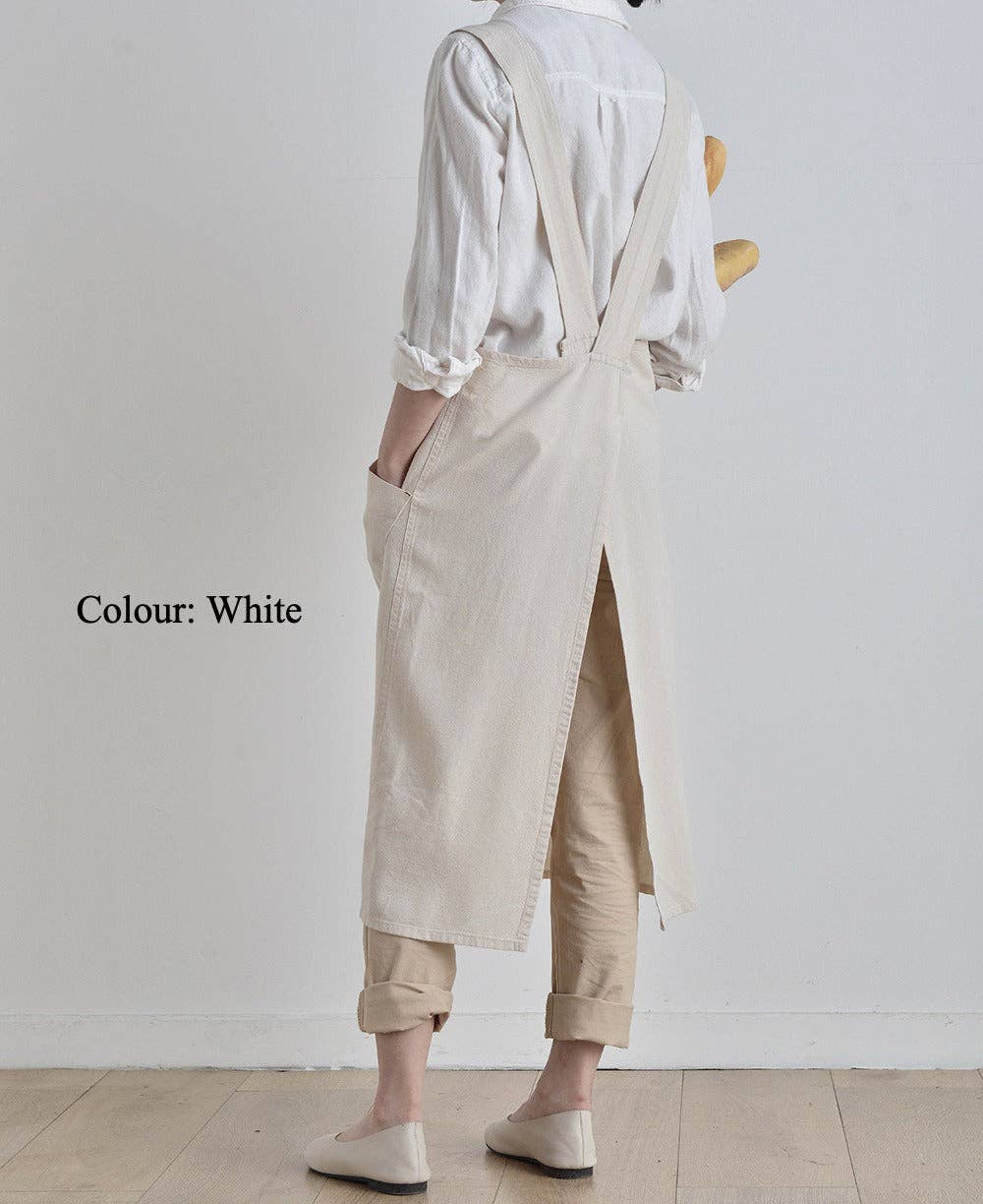 Gohobi Japanese Minimalist Linen Gardening Apron: Light Brown