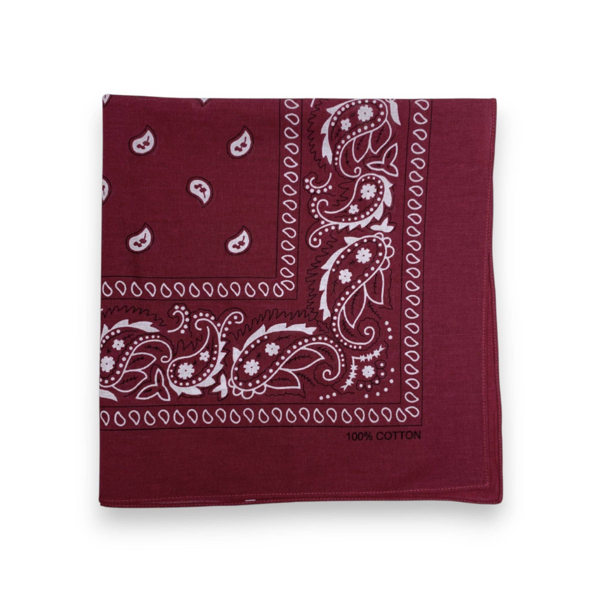 Bandana Pure Cotton Paisley Print Square Scarf - 8 Colors: Burgundy - All Good Things