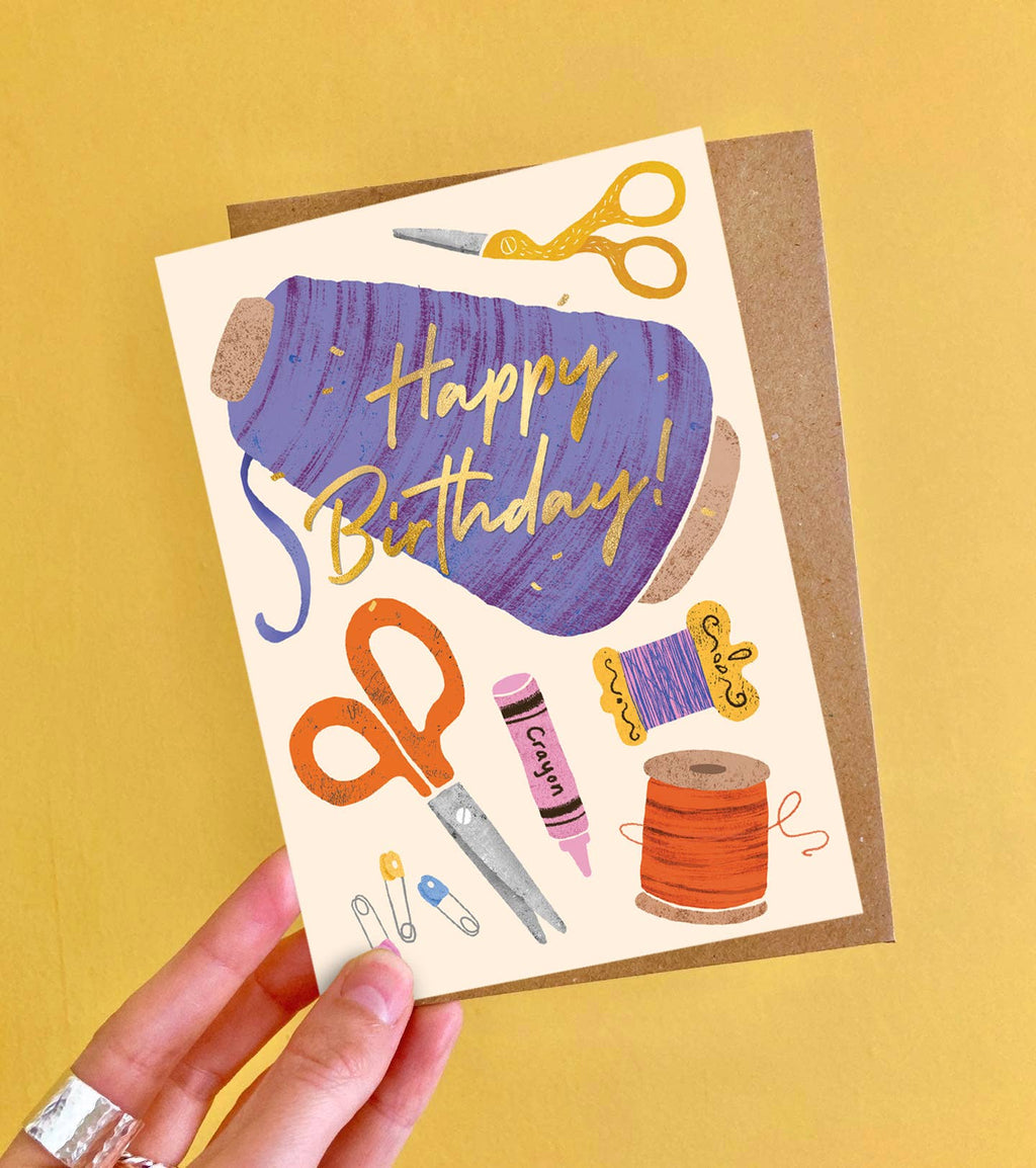 Birthday Haberdashery Foiled Greeting Card | Sewing Themed - All Good Things