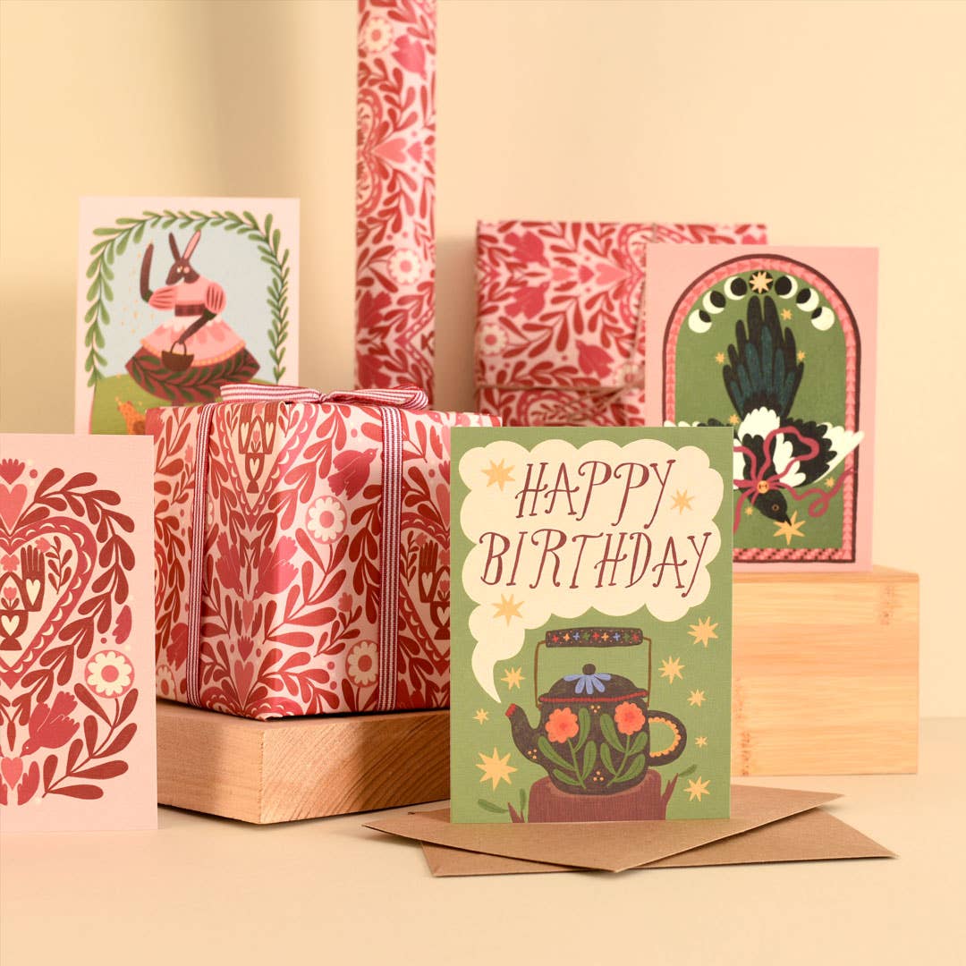 Birthday Teapot | Birthday card | Folk, tea - All Good Things