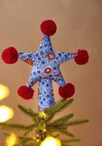 Blue and Red Block Print Star Christmas Tree Topper - All Good Things