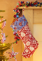 Blue and Red Floral Block Print Stocking - All Good Things