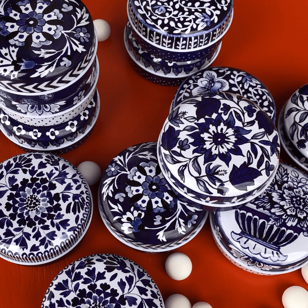 Blue & White Small Round Floral Tins With Mint Imperials - All Good Things