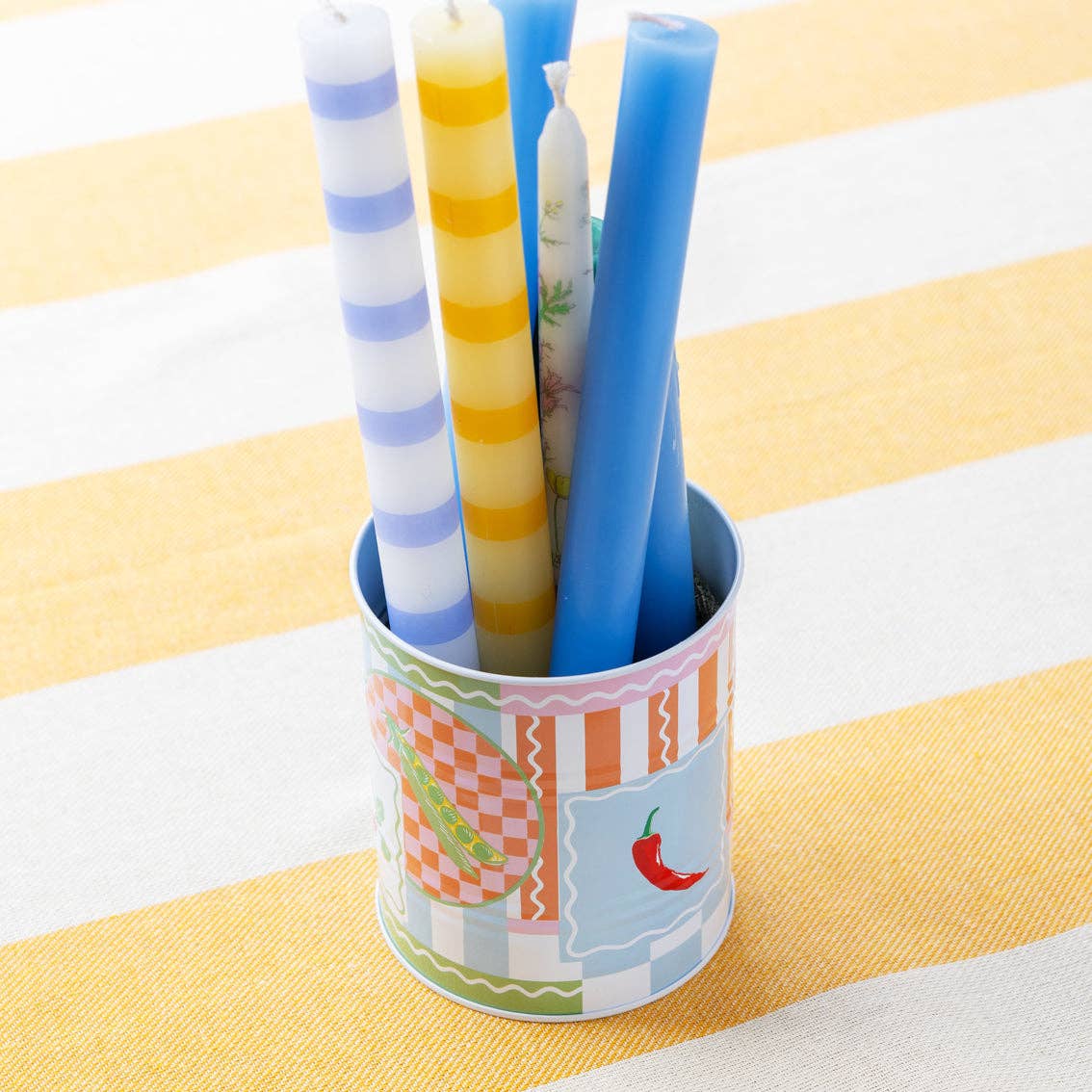 Blue & White Stripe Dinner Candles - All Good Things