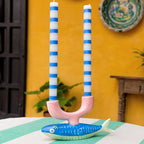 Blue & White Stripe Dinner Candles - All Good Things