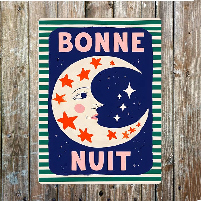 Bonne Nuit Good night Moon Stars Metal Sign Plaque: 6x8inch - All Good Things