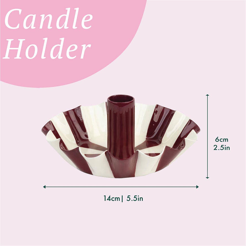 Burgundy Stripe Scalloped Candle Holder | Christmas Candle Holder | - All Good Things