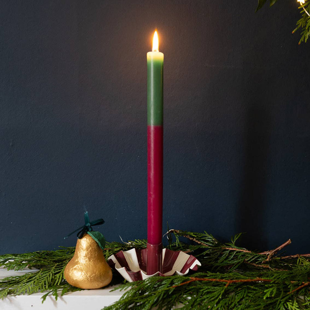 Burgundy Stripe Scalloped Candle Holder | Christmas Candle Holder | - All Good Things