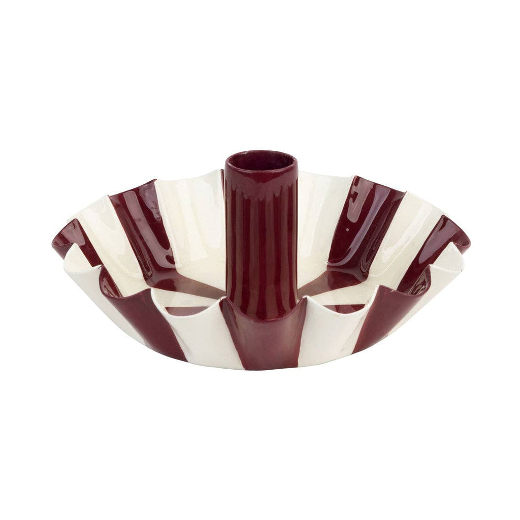 Burgundy Stripe Scalloped Candle Holder | Christmas Candle Holder | - All Good Things