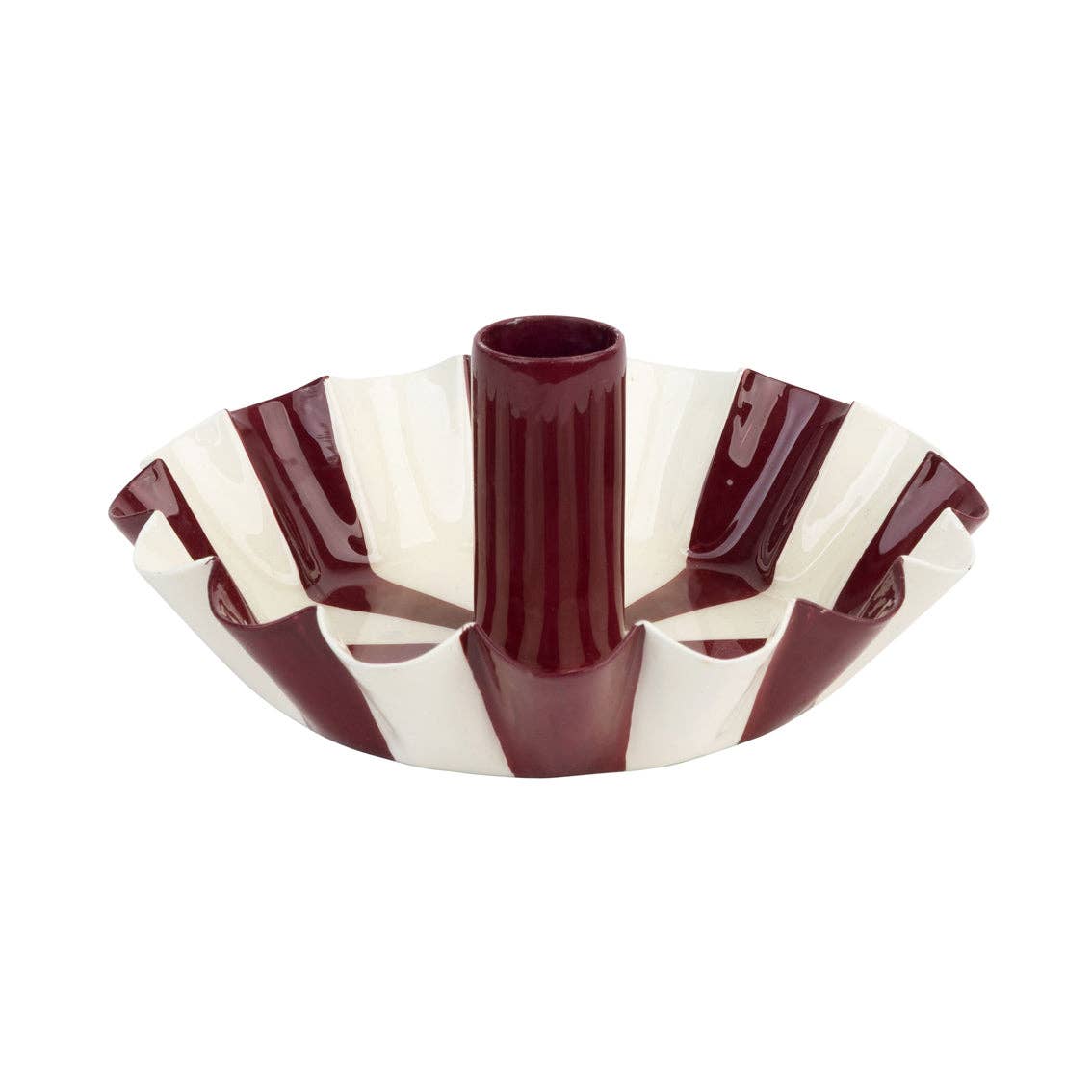 Burgundy Stripe Scalloped Candle Holder | Christmas Candle Holder | - All Good Things