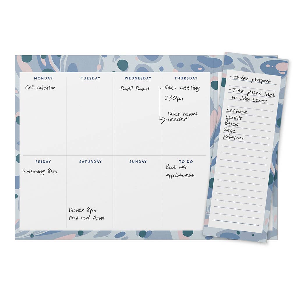 Weekly Planner Pad, Week To View, Organiser, Marble Design