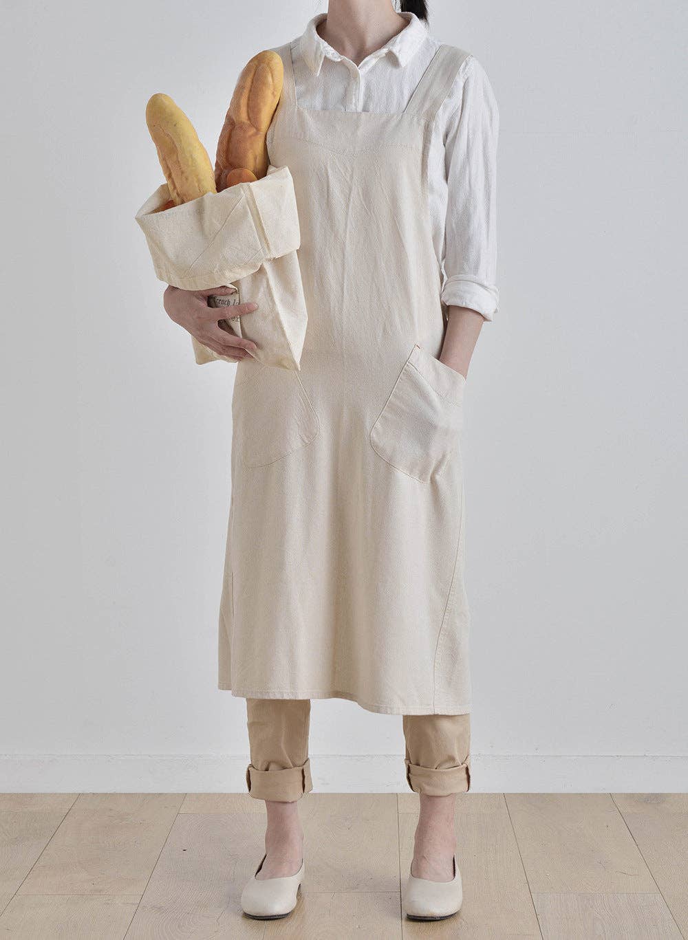 Gohobi Japanese Minimalist Linen Gardening Apron: Light Brown