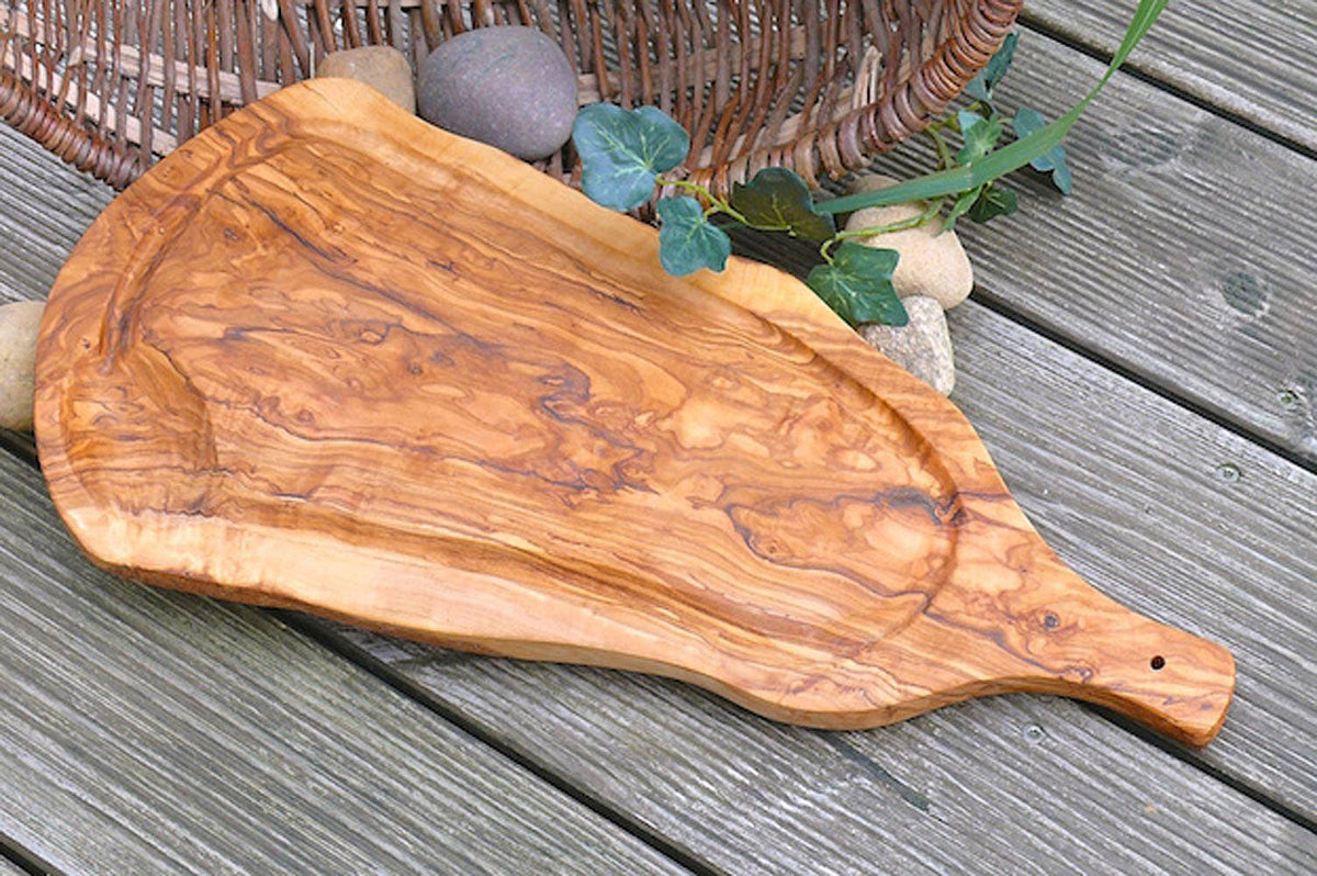 Carving board (L 45–49 cm) with juice groove & handle, olive wood - All Good Things