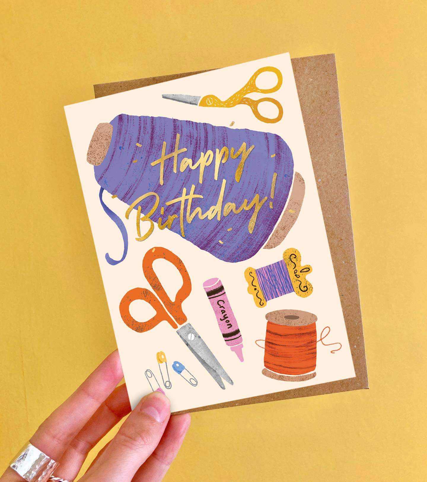 Birthday Haberdashery Foiled Greeting Card | Sewing Themed