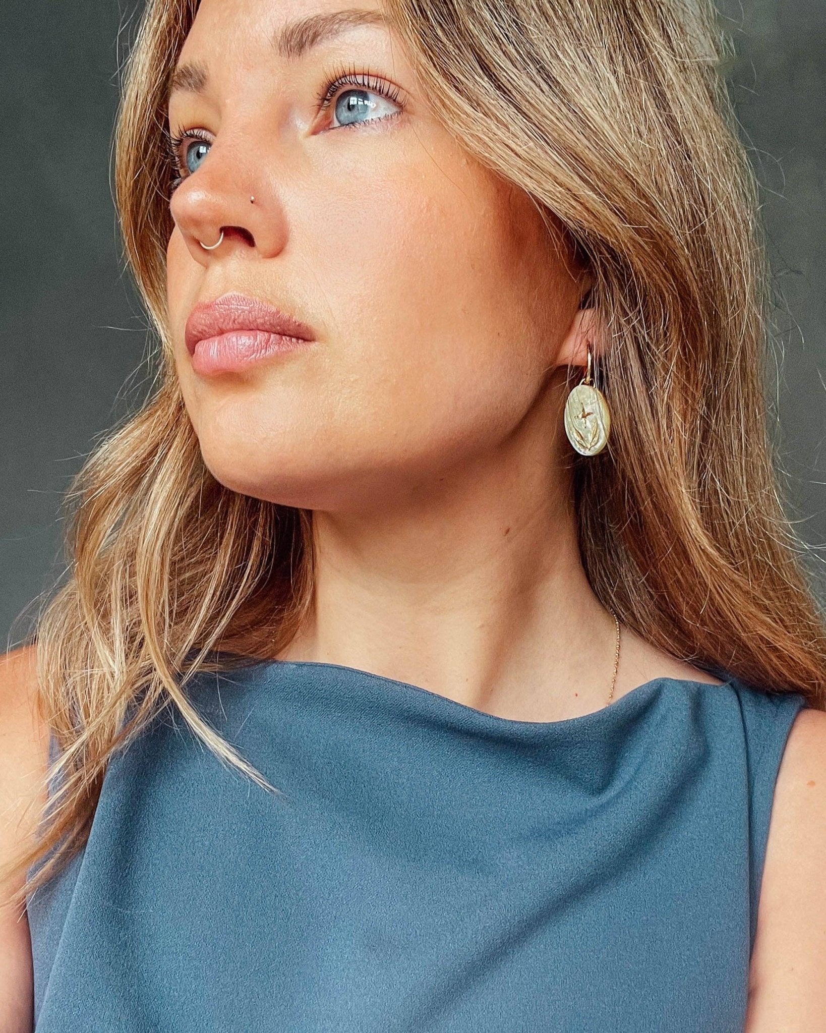 Celestial Seaweed Oval Hoop Earrings: Pearly - lemon - acrylic - with - gold - All Good Things