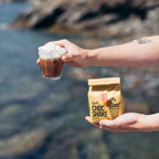 Chocolate vanilla milkshake by the sea