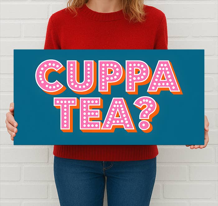 Cuppa Tea? Metal Sign – Fun Retro Kitchen Wall Decor: 12x6inch - All Good Things