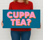 Cuppa Tea? Metal Sign – Fun Retro Kitchen Wall Decor: 12x6inch - All Good Things