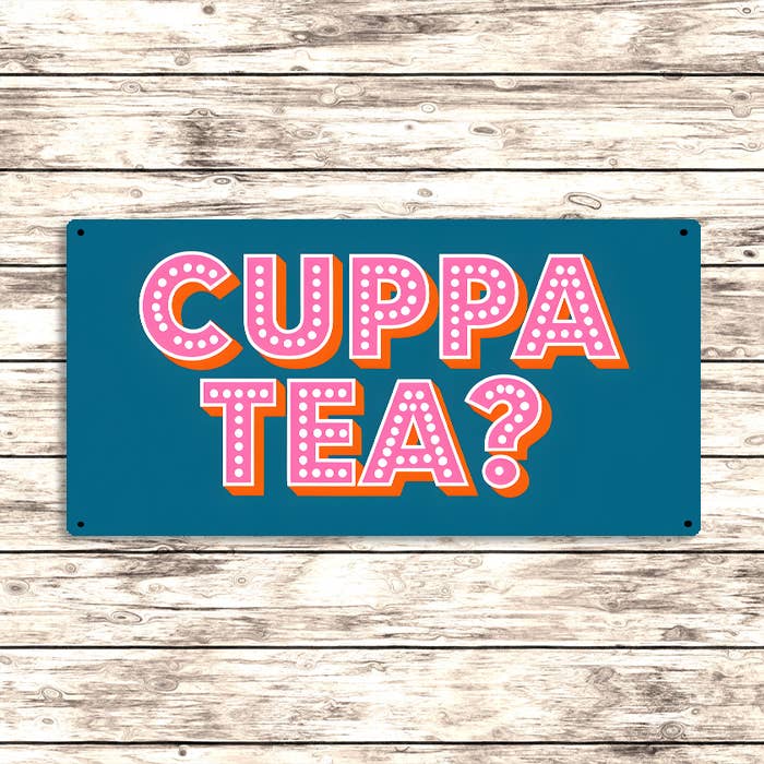 Cuppa Tea? Metal Sign – Fun Retro Kitchen Wall Decor: 12x6inch - All Good Things
