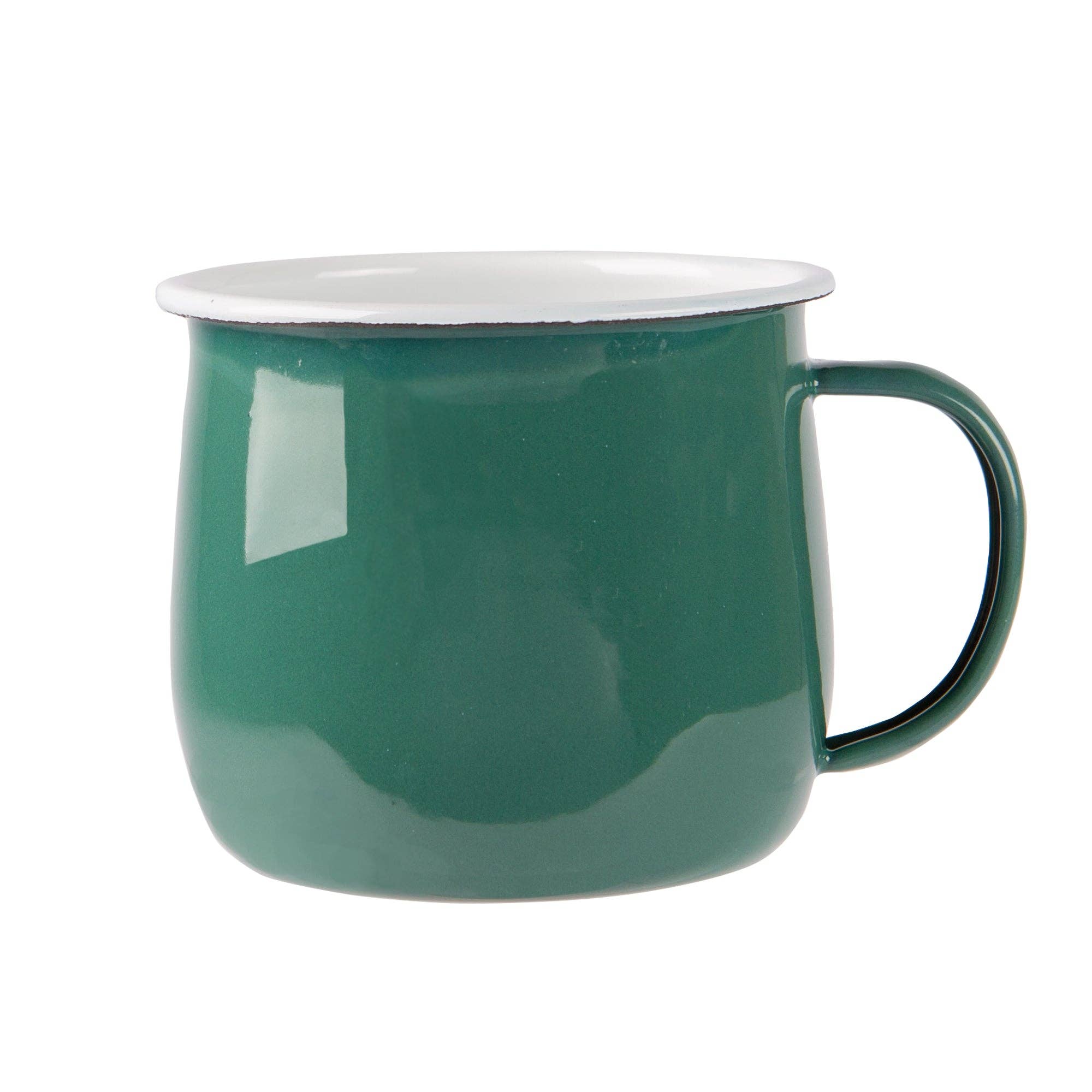 Green mug with a white interior on a white background