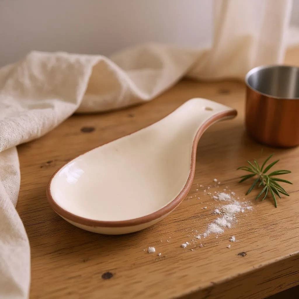 Porto Terracotta Ribbed Spoon Rest - Stone