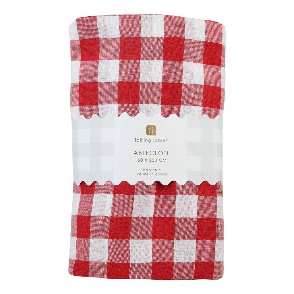 Red & White Cotton XL Gingham Tablecloth | 160cm x 250cm | Christmas Decor