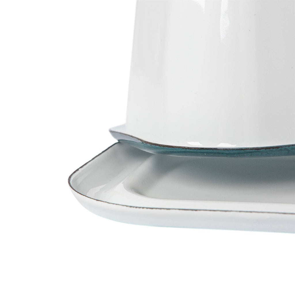 18.5cm x 10cm White Enamel Butter Dish - By Argon Tableware: Green