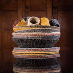 Jute Small Serving Basket in Indian Yellow/Natural, 24 cm