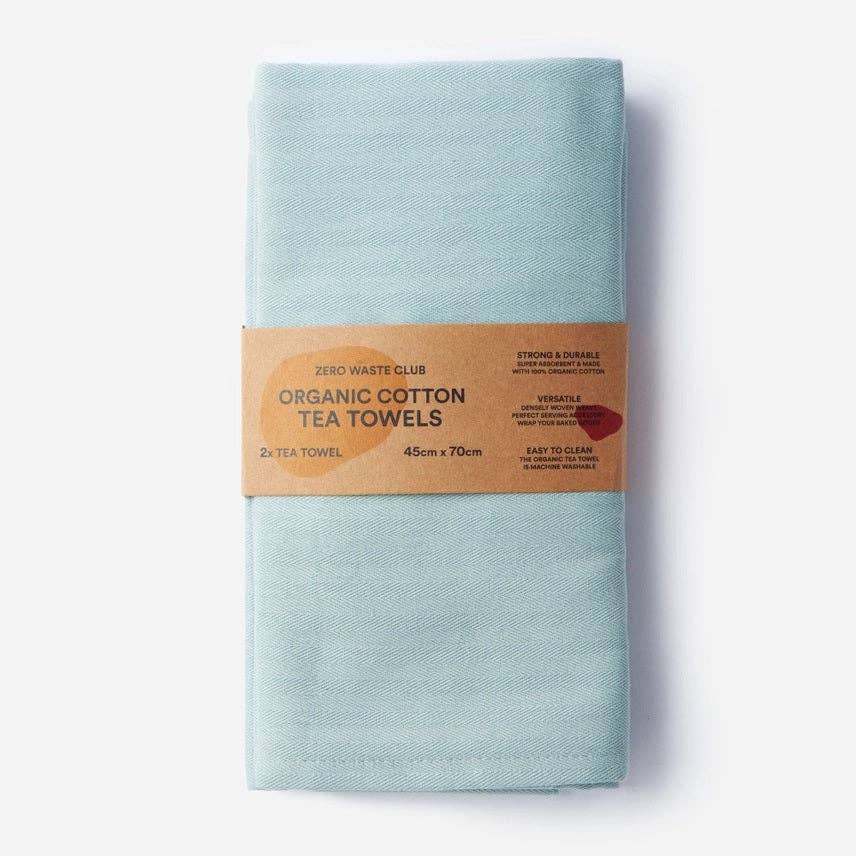 Organic Cotton Herringbone Weave Tea Towels – Pack of 2: Olive Green