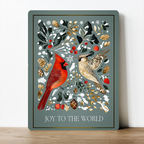 Joy to the World Christmas Birds Metal Sign Winter Foliage: 6x8inch