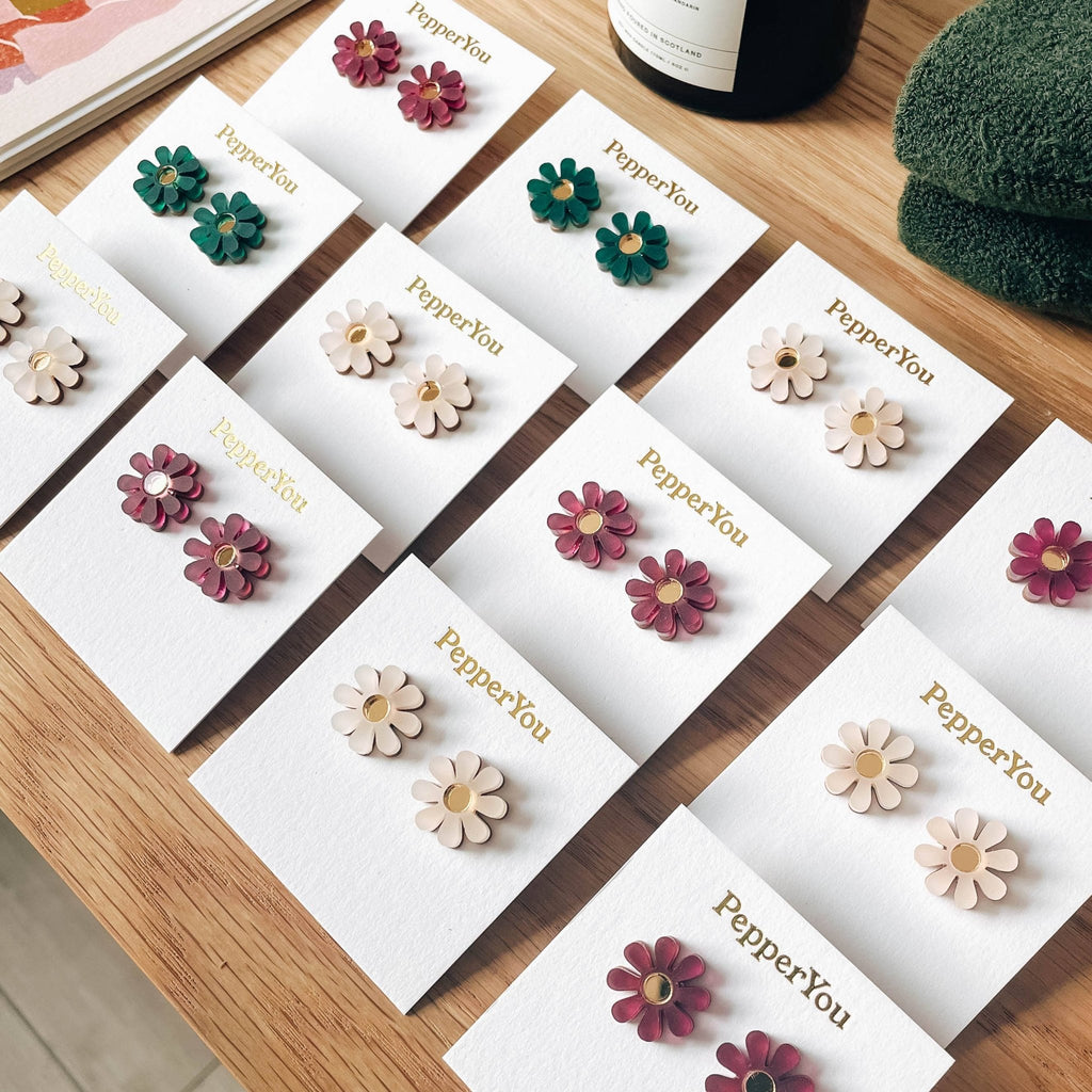 Daisy Stud Earrings: White & Gold - All Good Things