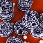 Blue & White Small Round Floral Tins With Mint Imperials