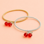 Glass Cherry Beaded Stretch Bracelet: Yellow Gold